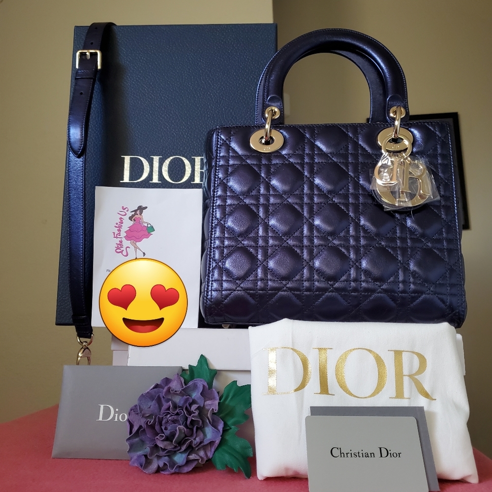 Lady Dior irridescent blue medium bag